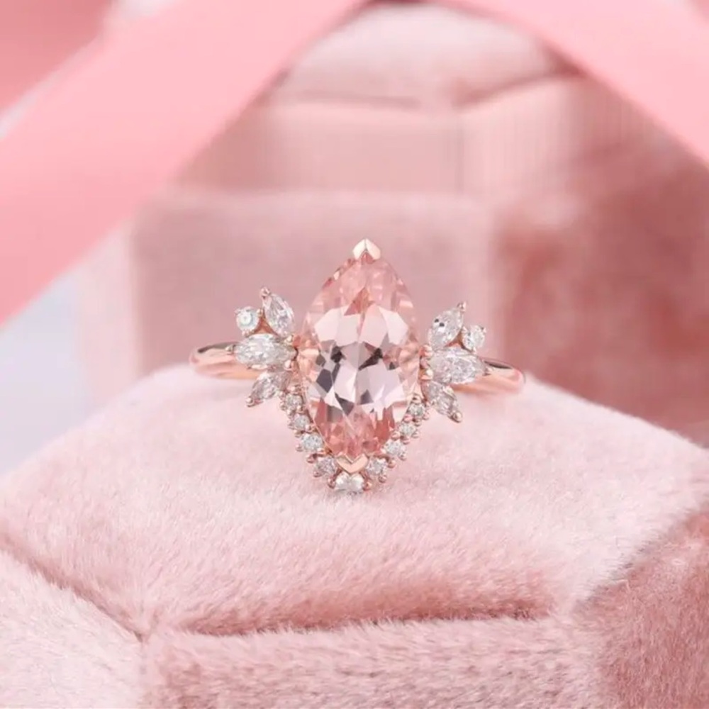 Rose Gold Pink Stone Ring, Rose Gold Cubic Zirconia Ring, Pink Engagement Ring